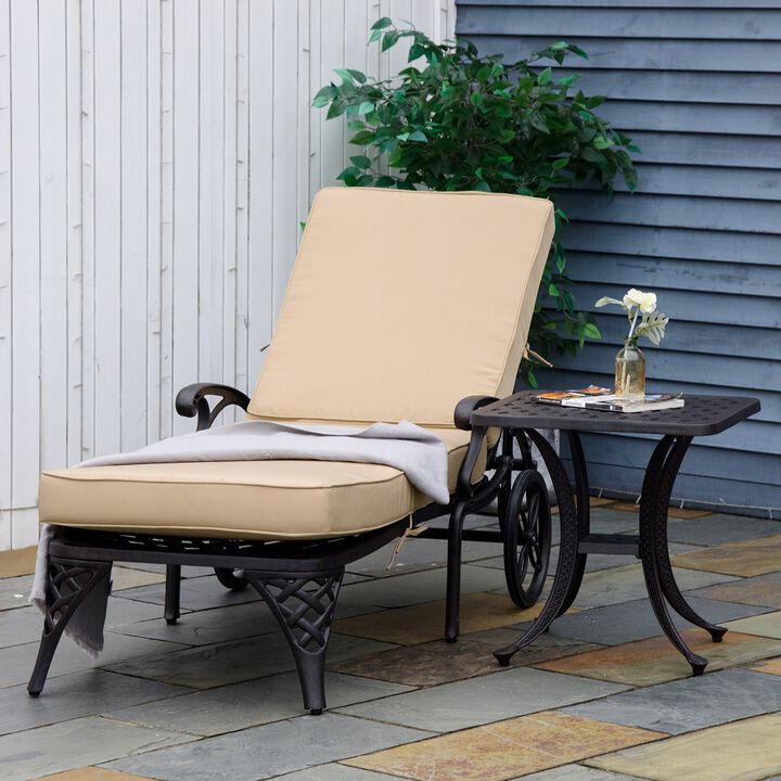 Beige Patio Set: Foldable Aluminum Chaise Lounge with Side Table