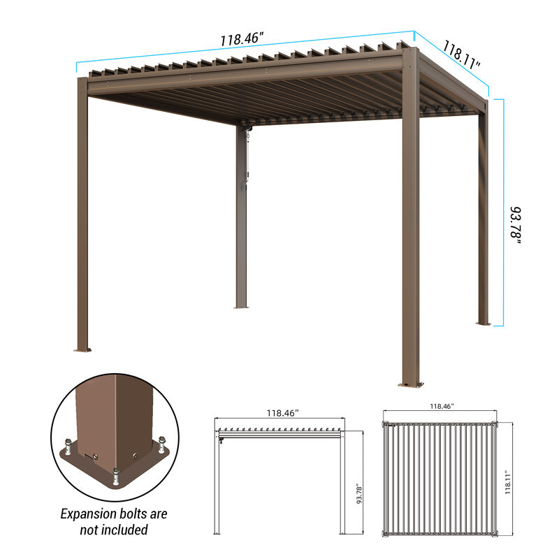 MONDAWE 10X10FT Outdoor Louvered Aluminum Pergola with Adjustable Roof and Efficient Drainage System for Patio, Deck, Garden