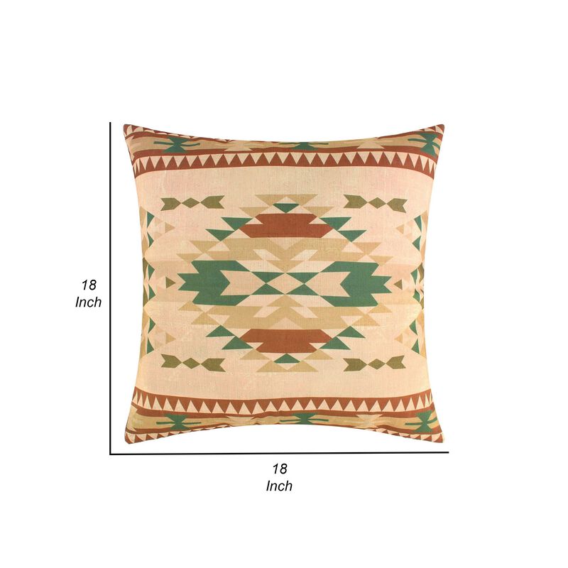 Kip 18 Inch Throw Pillow, Geometric Southwest Motifs, Natural Brown Finish - Benzara