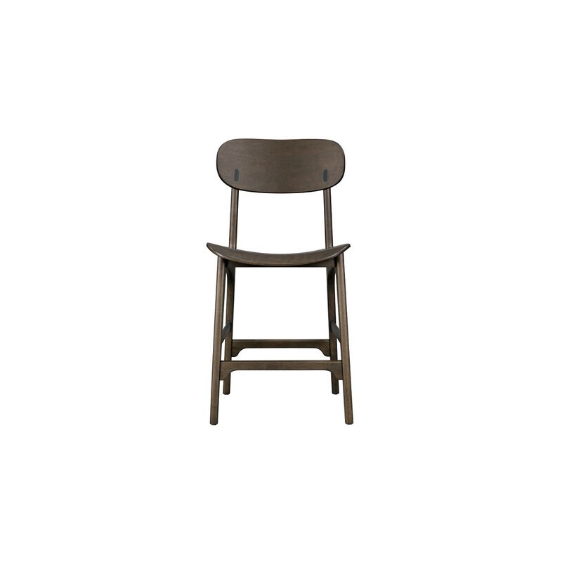 Seln 24 Inch Counter Stool Chair, Curved Seat, Open Back, Dark Gray Wood - Benzara