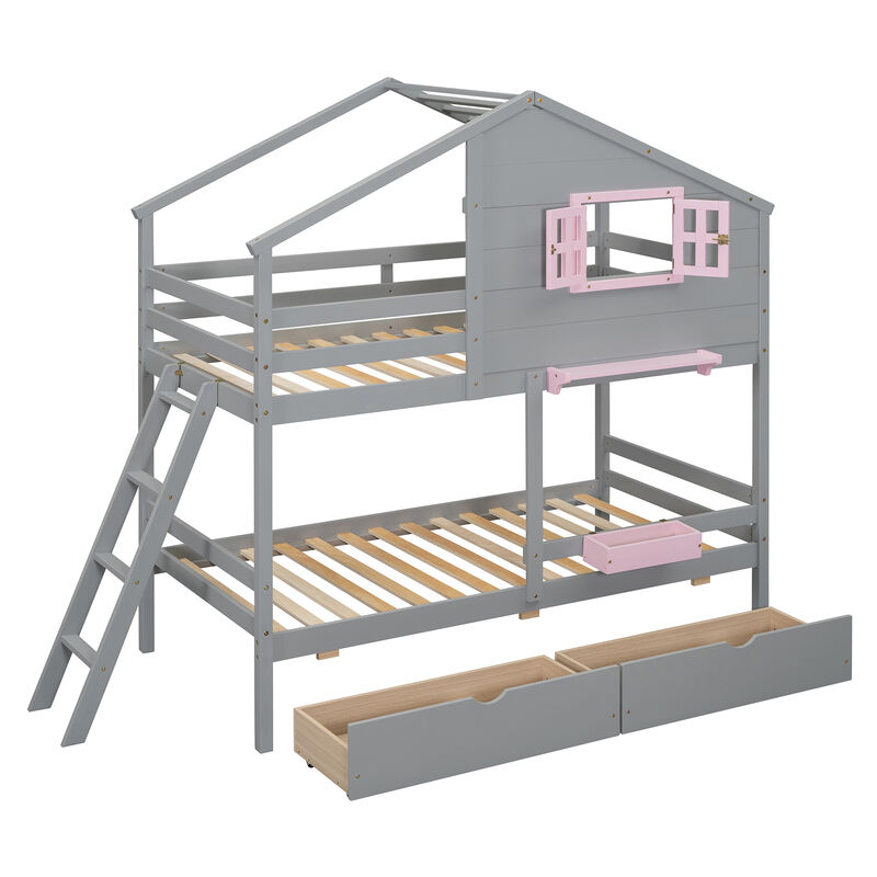 Merax Wood Bunk Bed with Storage Drawers