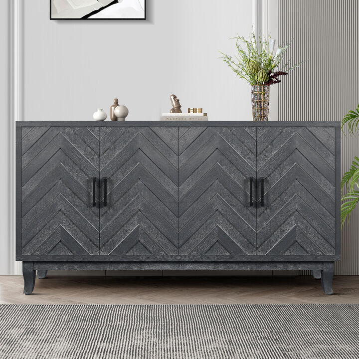 Stronger Vintage Style Buffet Cabinet, Lacquered Accent Storage 4 Door Wooden Cabinets, Thickened Sideboard Storage Cabinet for Entryway, Living Room, Taupe Grey