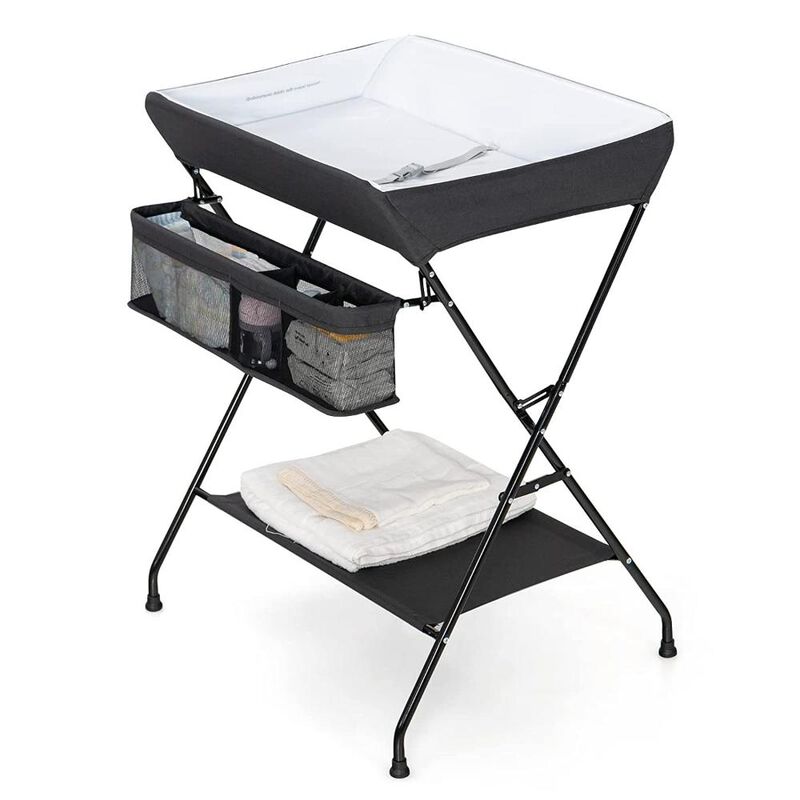 Black Folding Wide Nursery Diaper Baby Changing Table