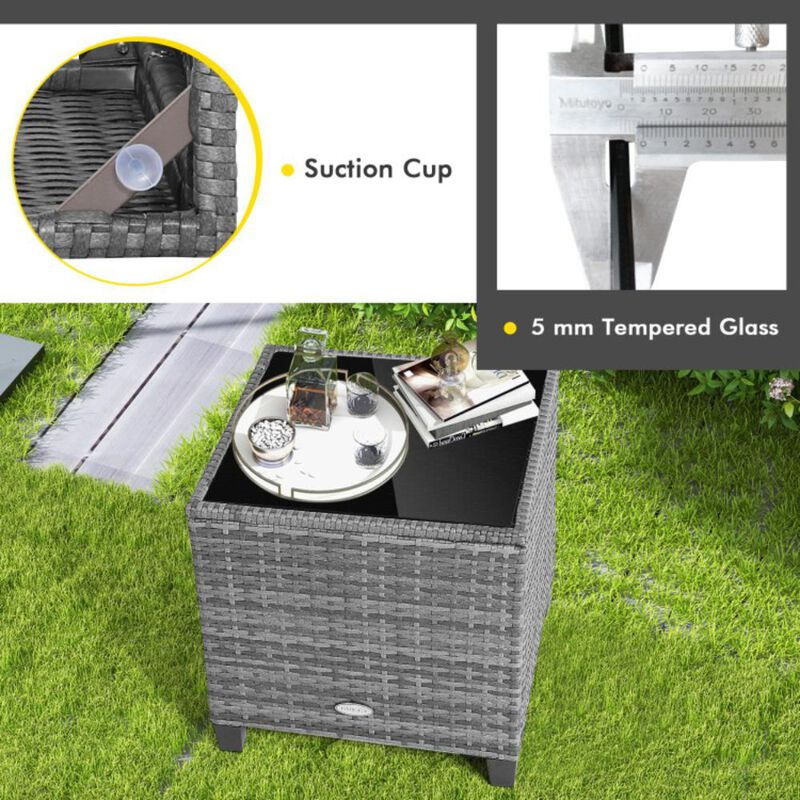 Hivvago 3 Pieces Outdoor Wicker Conversation Set with Tempered Glass Tabletop