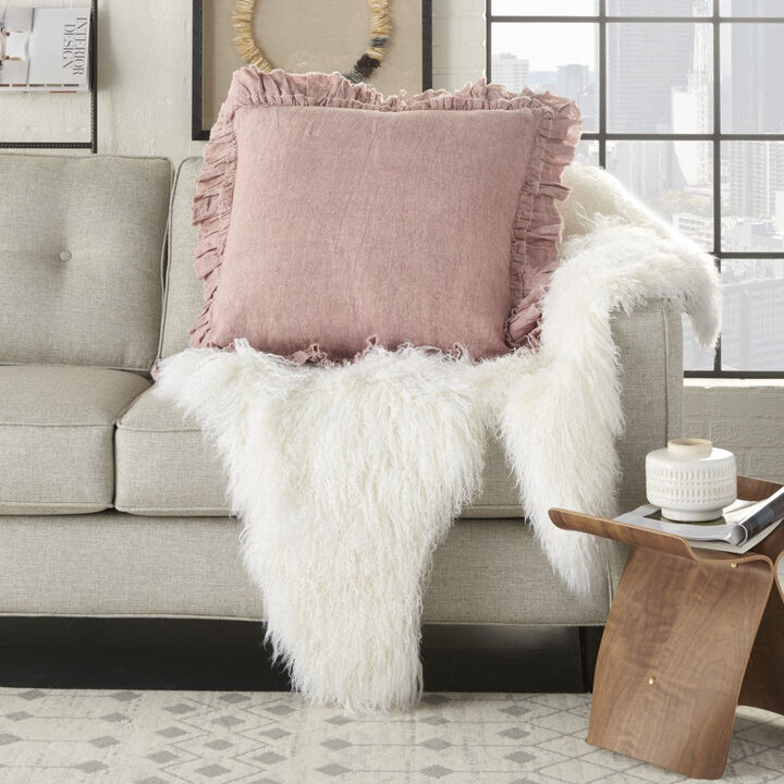 Homezia Dainty Ruffle Edged Pink Throw Pillow