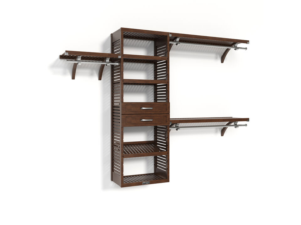 Solid Wood Walk-In Closet Organizer with 2 Shaker Style Drawers