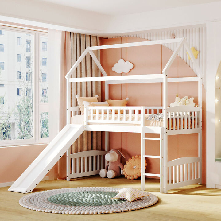 Twin Loft Bed With Slide, House Bed With Slide