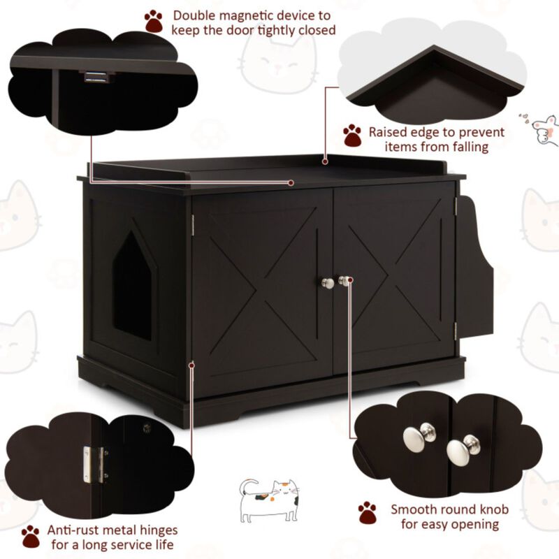 Large Wooden Cat Litter Box Enclosure with the Storage Rack