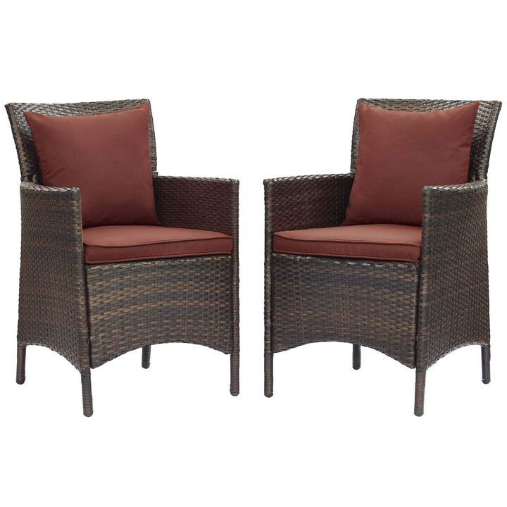 Modway EEI-4030-BRN-CUR Conduit Outdoor Patio Wicker Rattan Dining Armchair Set of 2, Brown Currant