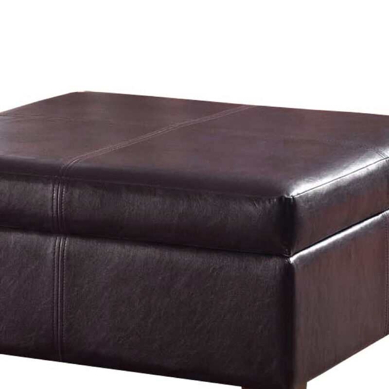 Leatherette Upholstered Wooden Ottoman With Hinged Storage, Brown, Large - Benzara