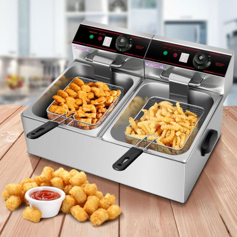 Hivvago 3400W Dual Tank Electric Countertop Deep Fryer