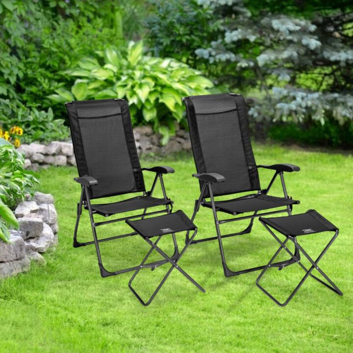 Hivvago 4 Pieces Patio Adjustable Back Folding Dining Chair Ottoman Set