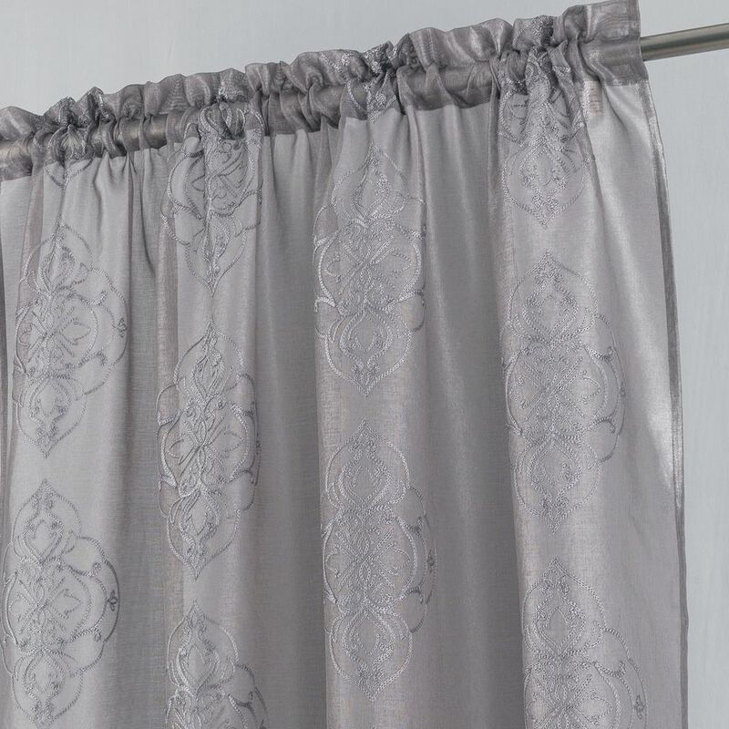 RT Designers Collection Andrea Emb Metallic Doily Rod Pocket Room Darkening Curtain Panels for Bedroom 54" x 95" Charcoal