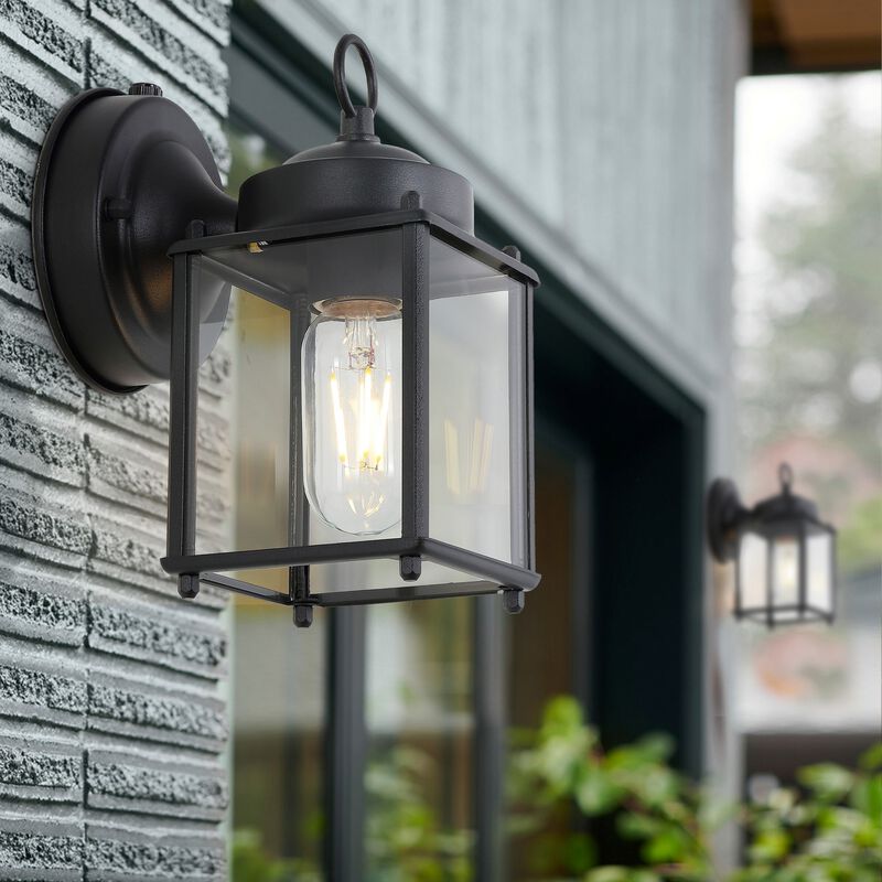 Boston 4.25" 1-Light Farmhouse Industrial Iron/Glass Outdoor LED Sconce, Black/Clear (Set of 2)