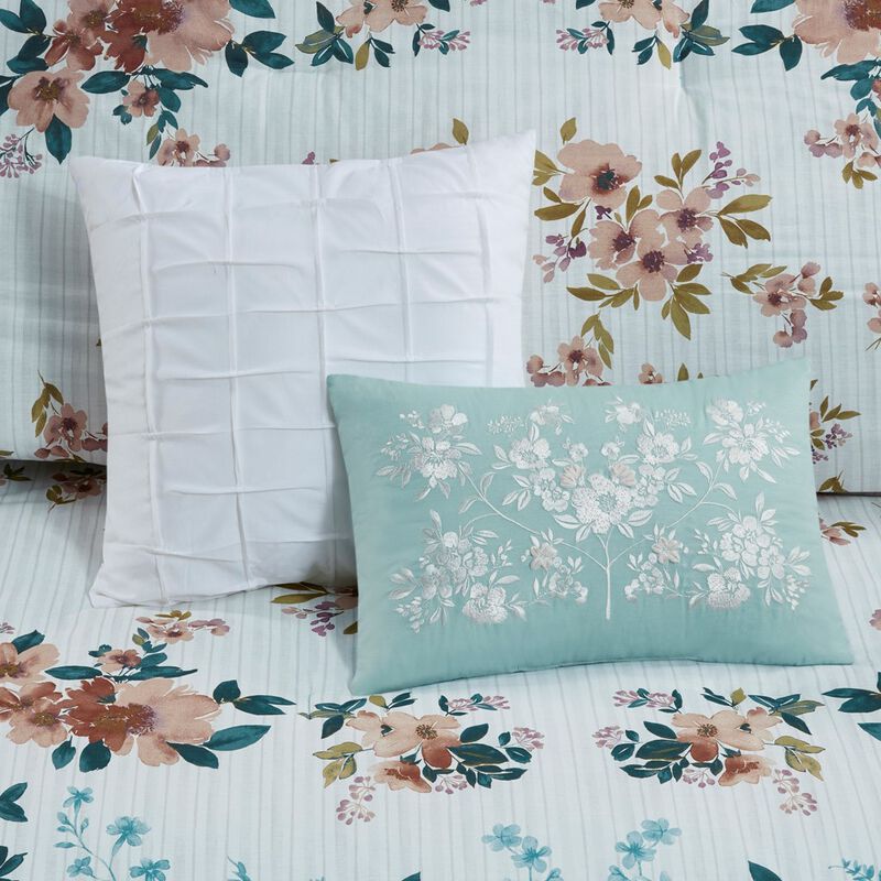 Gracie Mills Lemuel Shabby Chic Floral Cotton Comforter Set with Decorative Pillows