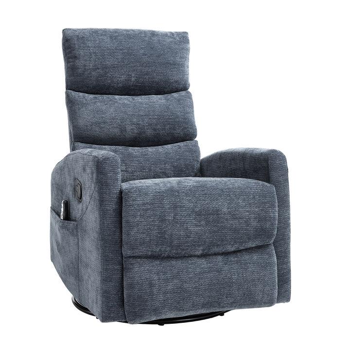 Heat Massage Manual Recliner Chair with Rocker and Swivel in Fabric for Living Room, White