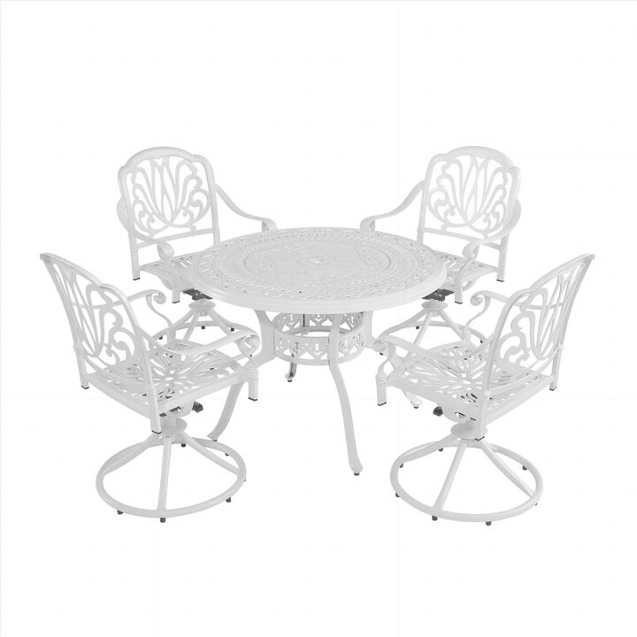 MONDAWE Modern 5-Piece Cast Aluminum Patio Dining Set with Swivel Chairs and Umbrella Hole