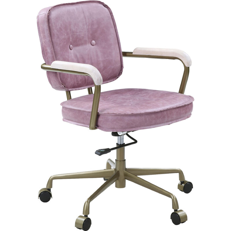 Office Chair with Armrests in Pink Top Grain Leather