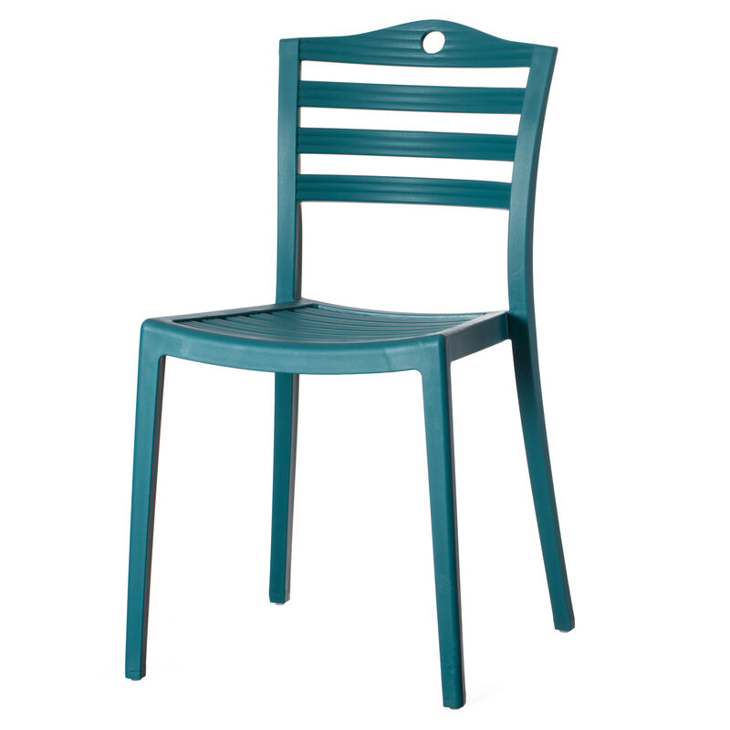 Stackable Modern Plastic Indoor and Outdoor Dining Chair with Ladderback Design for All Weather Use, Blue