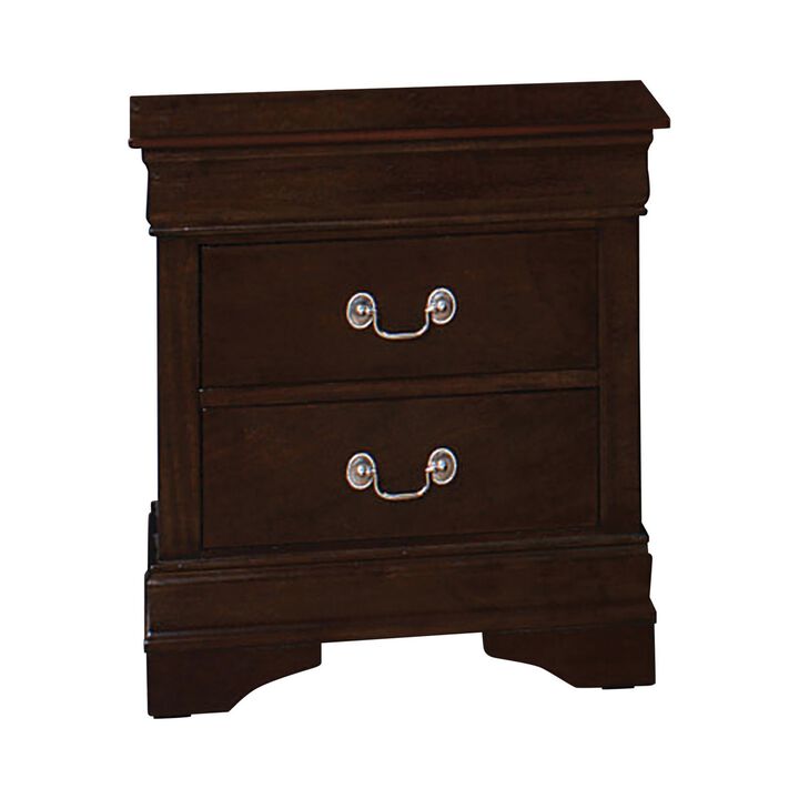 Nim 24 Inch 2 Drawer Nightstand, Classic Bail Handles, Cappuccino Brown-Benzara