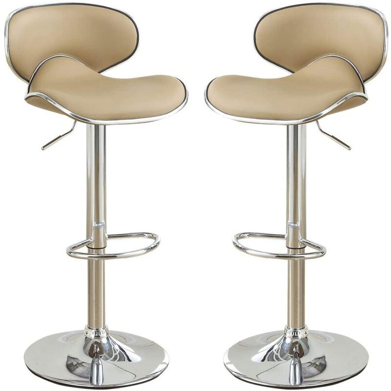 Brown Faux Leather PVC Barstool Counter Height Chairs Set of 2 Adjustable Height Kitchen Island Stools