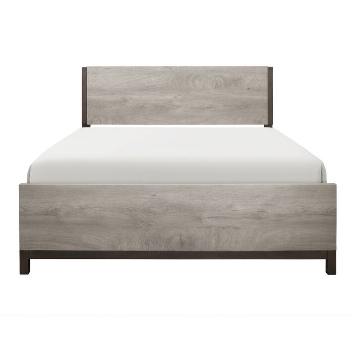 Deena Queen Bed, Painted Metal Finished Accents, Light Gray Wood Frame - Benzara