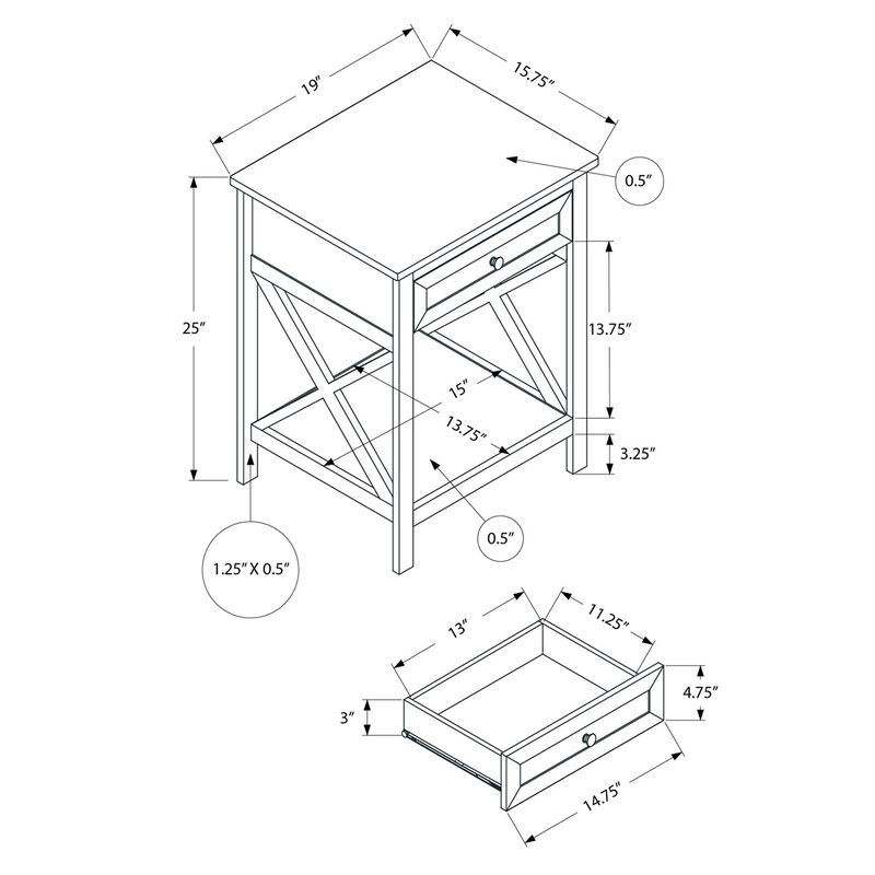 Monarch Speicalties I 3986 - Accent Table, End, Side Table, 2 Tier, Bedroom, Nightstand, Lamp, Storage Drawer, Transitional