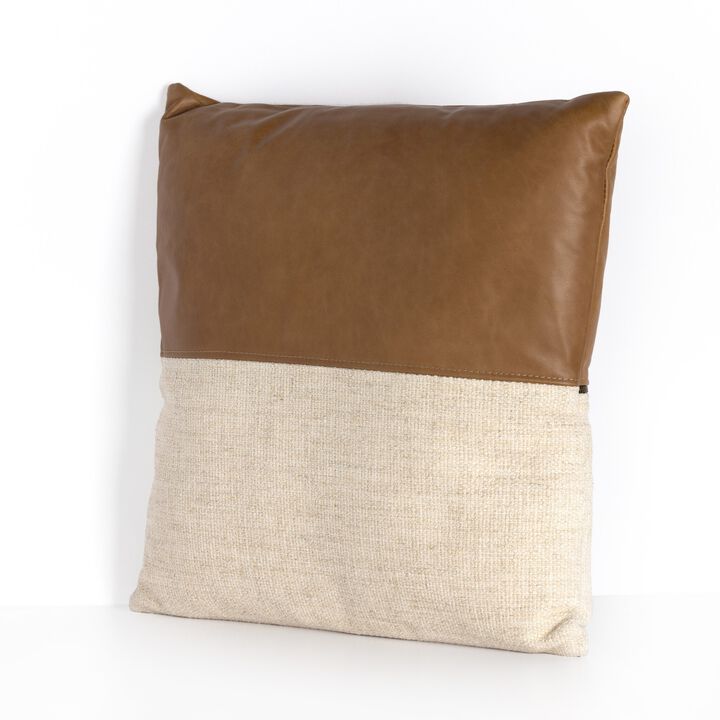 Leather and Linen Block Pillow