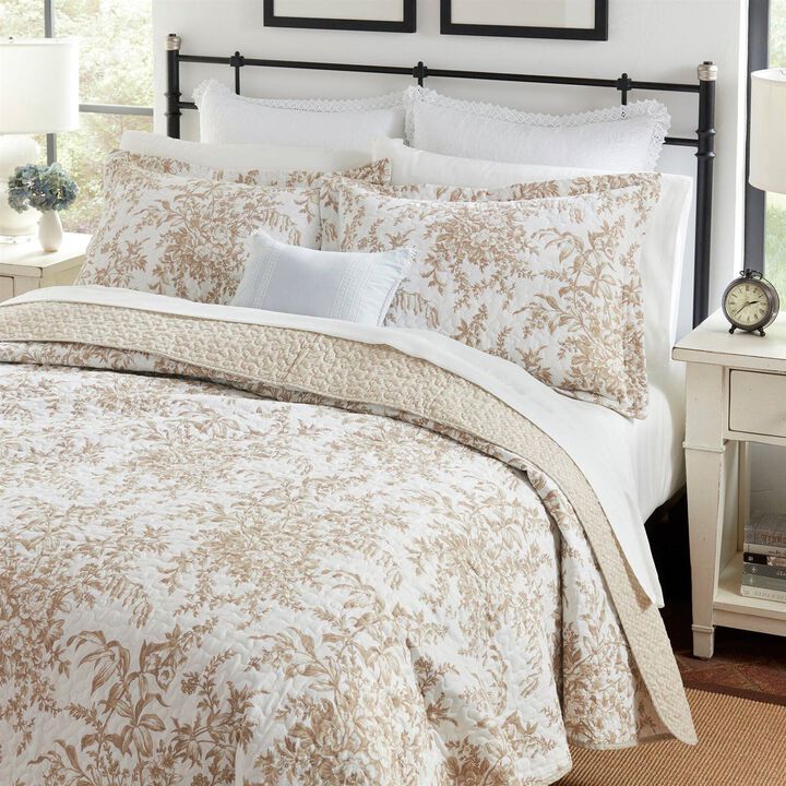 QuikFurn Full/Queen 3 Piece Bed-in-a-Bag Bohemian Tan Beige Floral Cotton Quilt Set