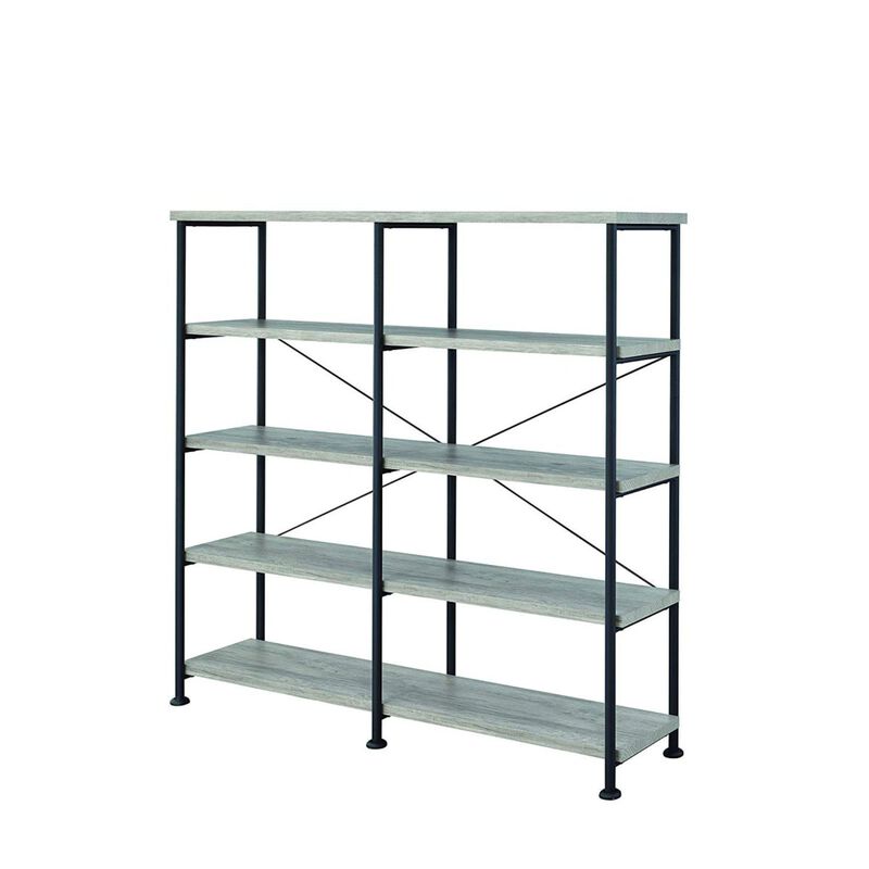 63 Inch Industrial 4 Tier Bookshelf, Particleboard, Metal Frame, Gray, Black