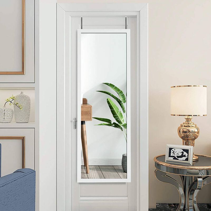 QuikFurn White Full Length Bedroom Mirror with Over the Door or Wall Mounted Design