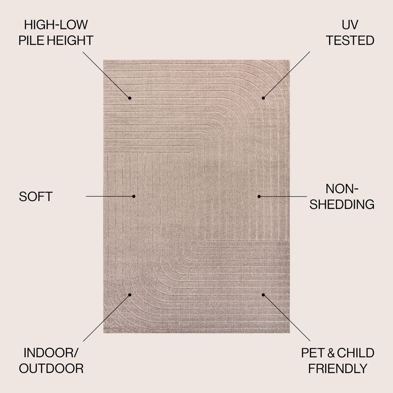 Odense High-Low Minimalist Angle Geometric Beige/Cream 4 ft. x 6 ft. Indoor/Outdoor Area Rug