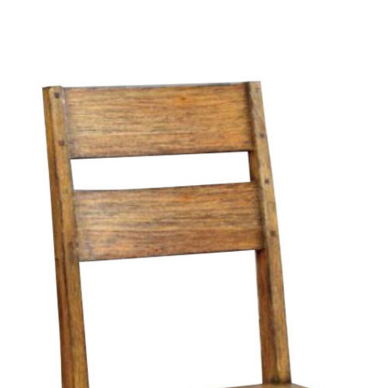 Frontier Rustic Side Chair, Natural Teak Finish, Set of 2-Benzara