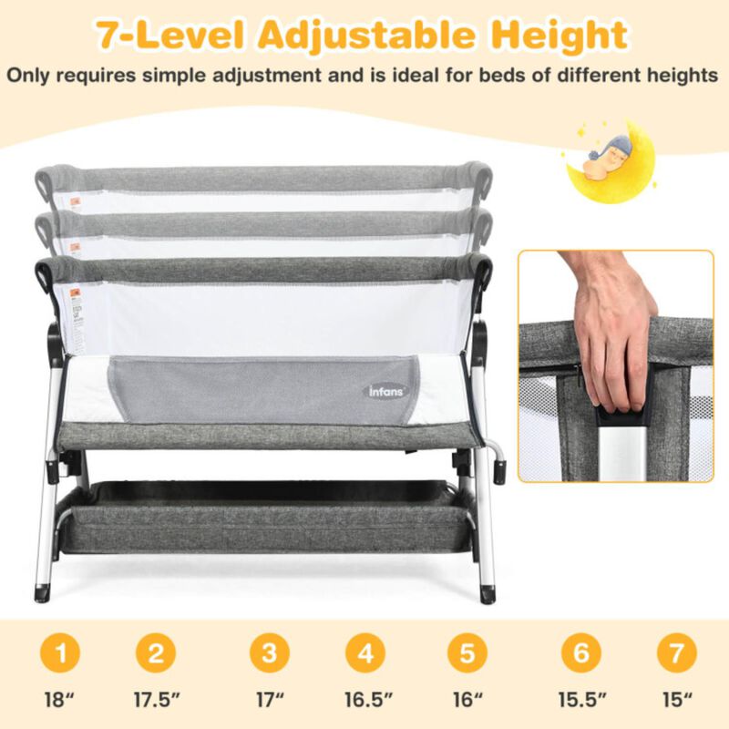 Hivago Adjustable Baby Bedside Crib with Large Storage