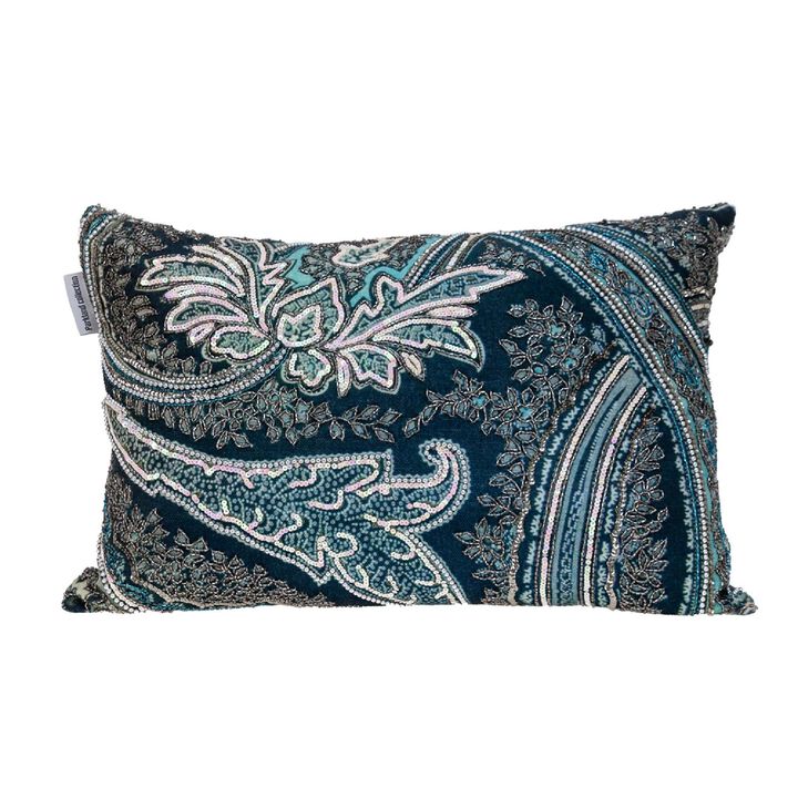 20" Dark Multicolor Embroidered Rectangular Throw Pillow