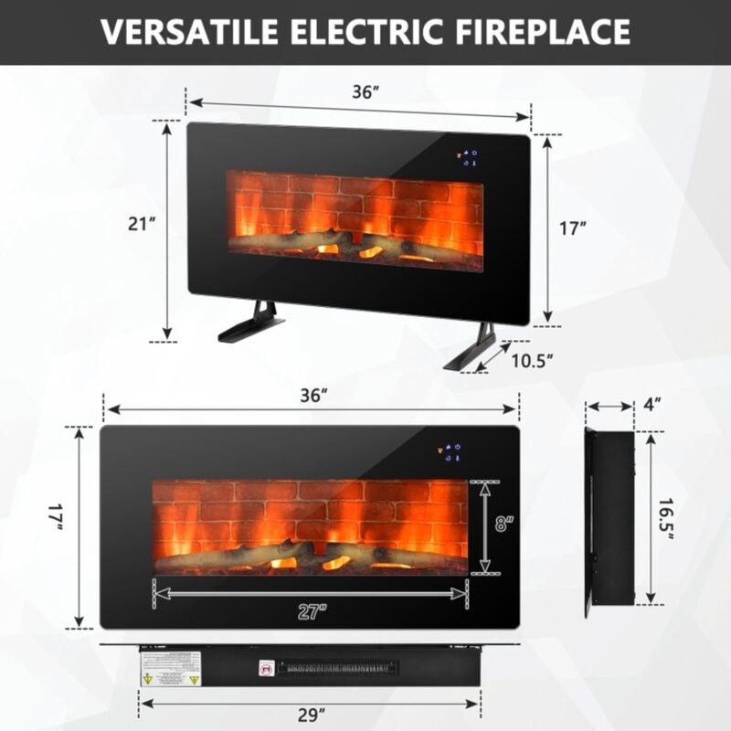 Hivvago 36 in Electric Wall Mounted/Freestanding Fireplace w/ Remote Control