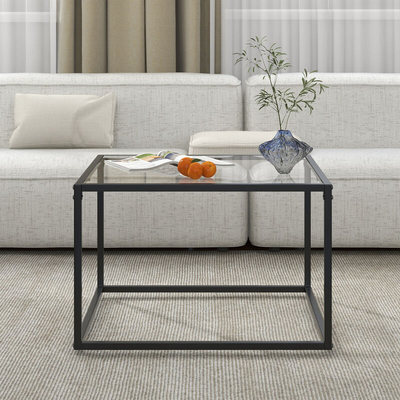27.5 Inch Home Square Tea Table with Heavy-duty Metal Frame
