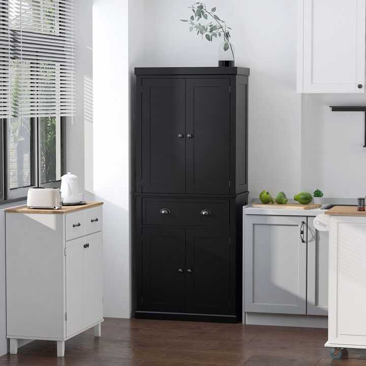 72" Black Kitchen Pantry: Freestanding, Cabinet Storage