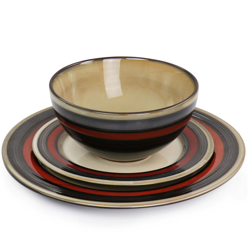 Gibson Elite Everston 12 Piece Stoneware Dinnerware Set in Red and Brown