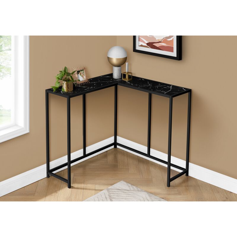 Monarch Specialties I 2158 Accent Table, Console, Entryway, Narrow, Corner, Living Room, Bedroom, Metal, Laminate, Black Marble Look, Contemporary, Modern