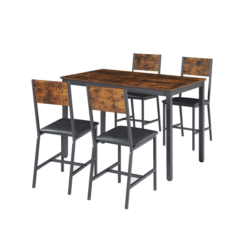 Dining Set for 5 Kitchen Table with 4 Upholstered Chairs, Rustic Brown, 47.2" L x 27.6" W x 29.7" H