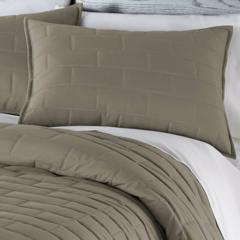 Hivvago Full/Queen Modern Brick Stitch Microfiber Reversible 3 Piece Comforter Set in Taupe