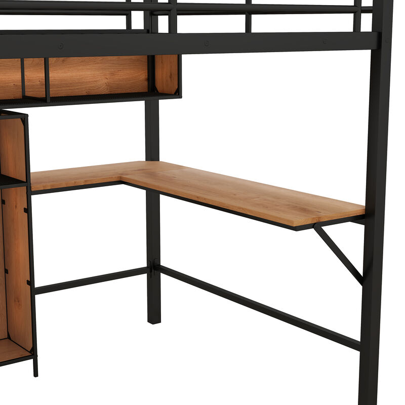 Merax Metal & Wood Loft Bed with L -shaped Desk