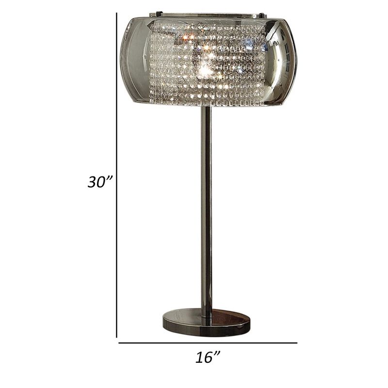 Hana 30 Inch Table Lamp, Modern Crystal Glass Shade, Metal, Black Nickel-Benzara