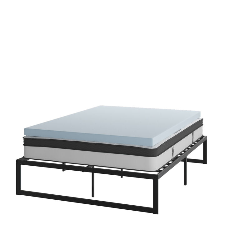 Leo 14 Inch Metal Platform Bed Frame with 10 Inch Pocket Spring Mattress in a Box and 3 inch Cool Gel Memory Foam Topper - Queen