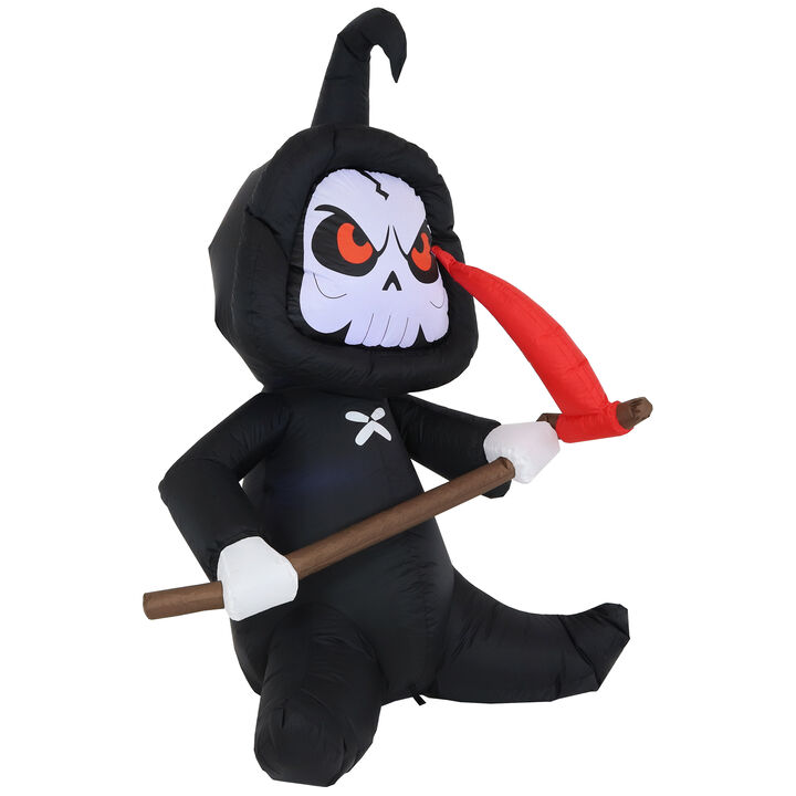 Sunnydaze Skeleton Grim Reaper Halloween Inflatable Yard Decoration - 5 ft