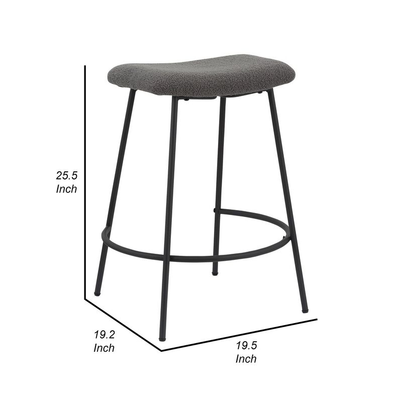 Ast 26 Inch Set of 2 Counter Height Stools, Saddle Seat,  Black Metal, Gray - Benzara