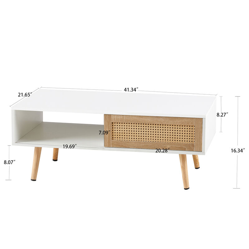 41.34" Rattan Coffee Table, White