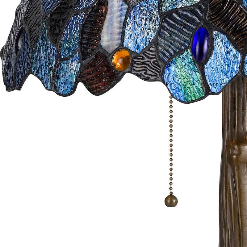 2 Bulb Tiffany Floor Lamp with Mosaic Design Shade, Multicolor-Benzara