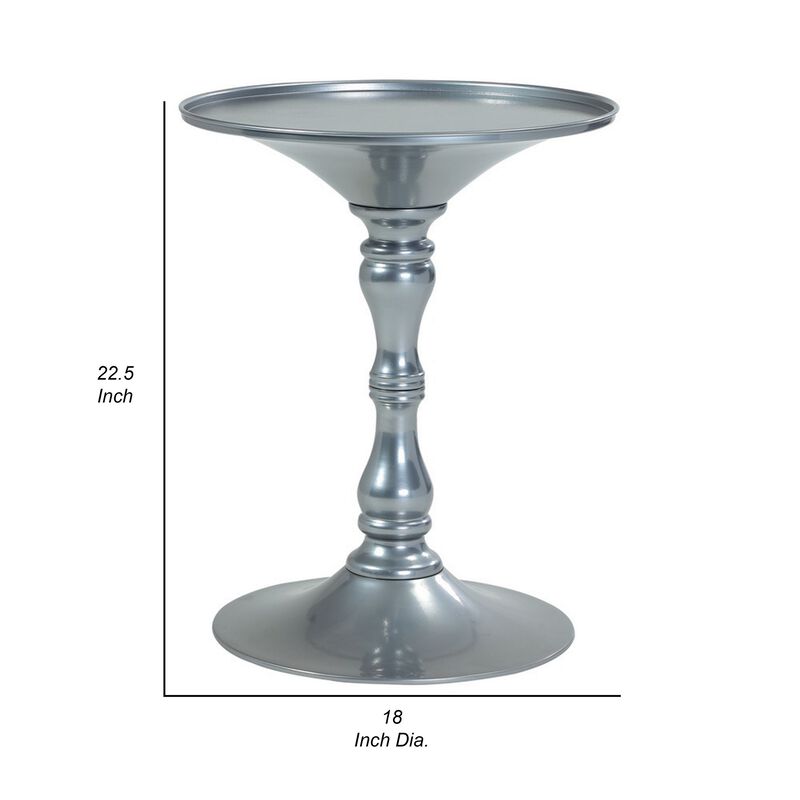 Wowi 23 Inch Side End Table, Round Hourglass Turned Base, Silver Finish - Benzara